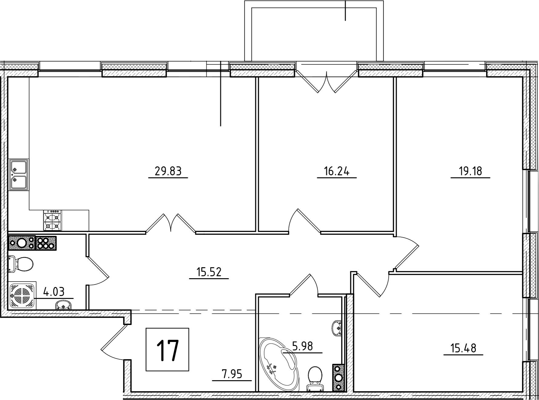 4-комнатная 115 м<sup>2</sup> на 6 этаже