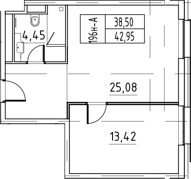 2-комнатная 42 м<sup>2</sup> на 10 этаже
