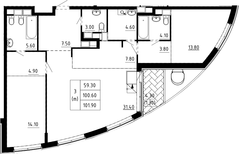 Срок сдачи 3 квартала. Russian Design District планировка квартир.