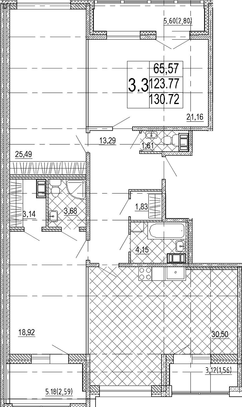 4-комнатная 123 м<sup>2</sup> на 4 этаже