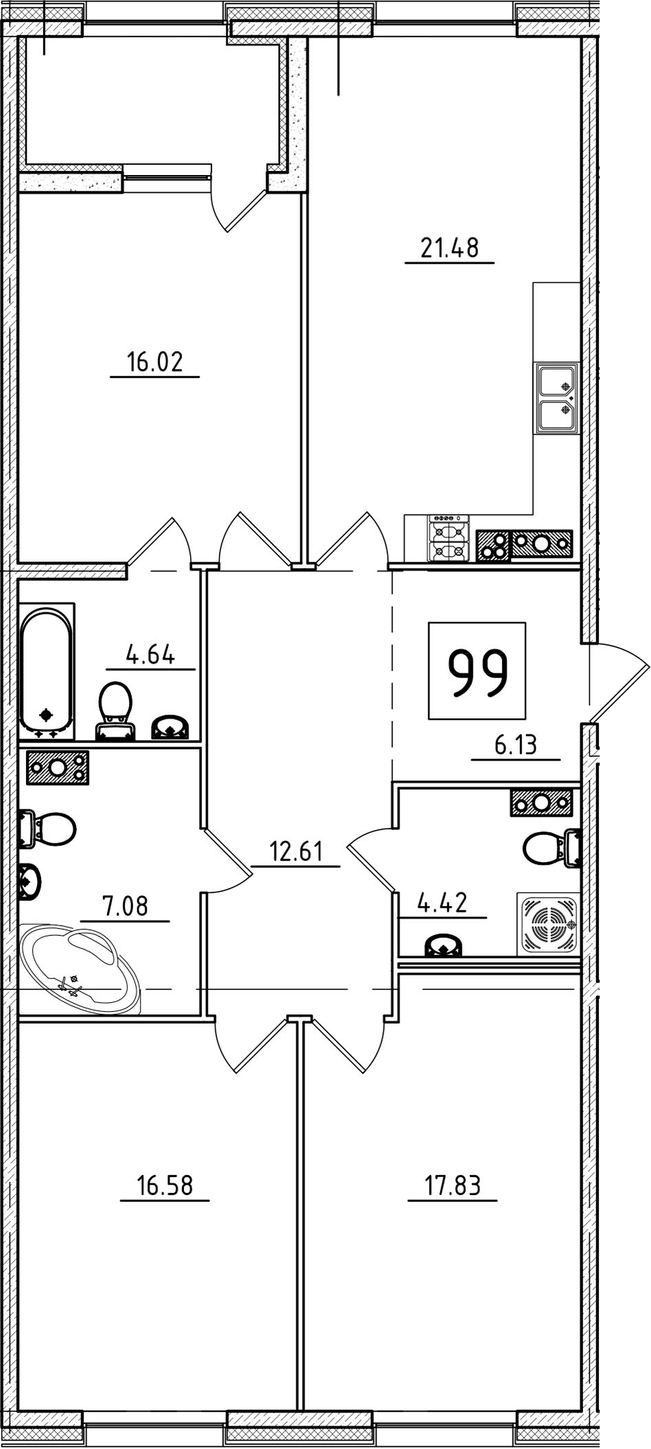 4-комнатная 108 м<sup>2</sup> на 5 этаже
