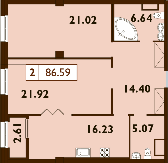 3-комнатная 85 м<sup>2</sup> на 6 этаже