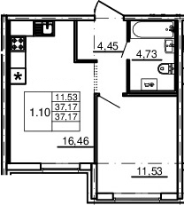 2-комнатная 37 м<sup>2</sup> на 1 этаже