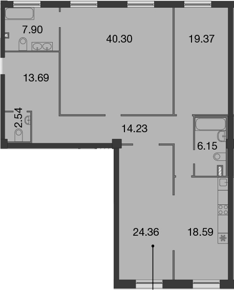 4-комнатная 147 м<sup>2</sup> на 3 этаже