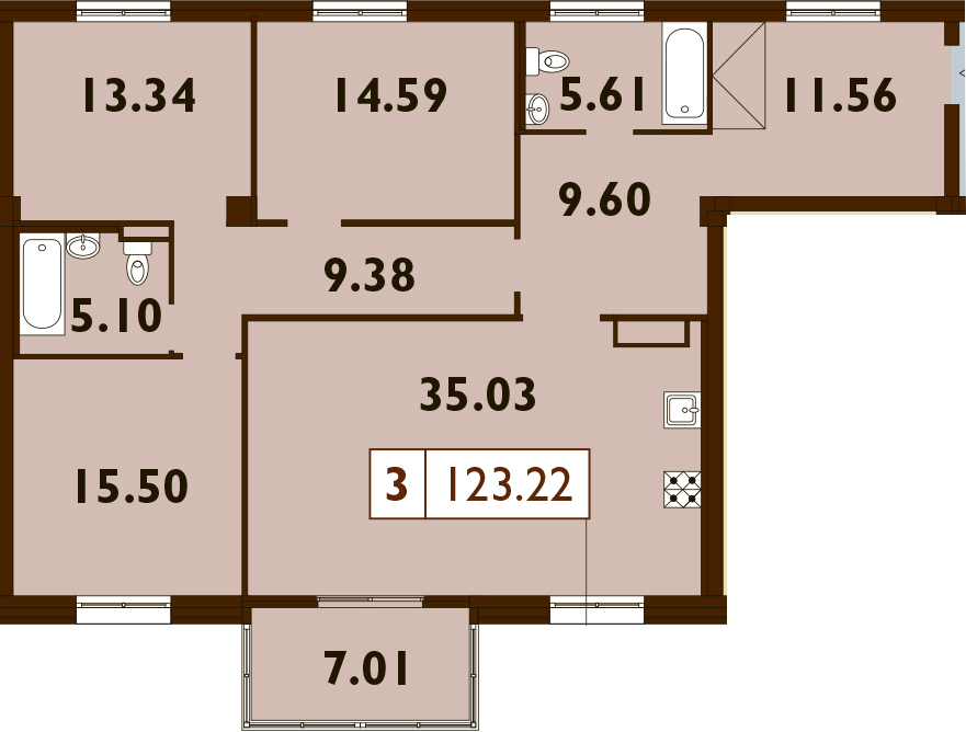 4-комнатная 119 м<sup>2</sup> на 5 этаже