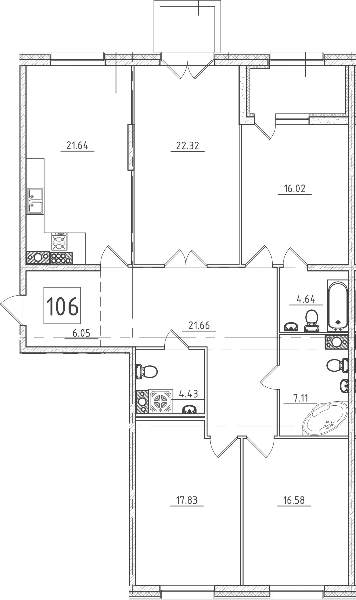 4-комнатная 139 м<sup>2</sup> на 8 этаже